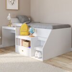 Idmarket lit combin� avec sommier bureau et rangement leopold 90 x 190 cm blanc