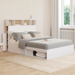 Idmarket lit double clem avec t�te de lit rangements et sommier 140 x 190 cm blanc