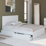 Idmarket lit double omaha 4 tiroirs sur roulettes avec t�te de lit et sommier 140 x 190 cm blanc