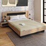 Idmarket lit double santa avec t�te de lit + tables de chevet int�gr�es et sommier 160 x 200 cm bois ...