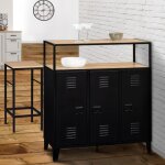 Idmarket meuble de bar buffet ester 3 portes en m�tal noir plateau fa�on h�tre