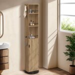 Idmarket meuble colonne pivotante de salle de bain avec miroir placard et �tag�res h�tre et noir elia ...