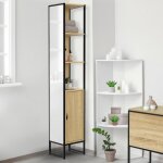 Idmarket meuble colonne salle de bain detroit 1 porte avec miroir et �tag�res design industriel