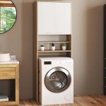 Idmarket meuble �tag�res de rangement dessus machine � laver et wc wallis blanc et h�tre