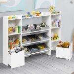 Idmarket meuble de rangement enfant mana 7 �tag�res 9 bacs en tissu et 2 cubes sur roulettes blanc