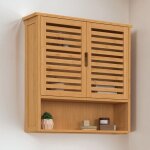 Idmarket meuble de rangement suspendu pour salle de bain bambou bea 2 portes et �tag�re