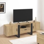 Idmarket meuble tv 160 cm phoenix avec rangements bois et noir