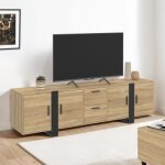 Idmarket meuble tv 180 cm phoenix avec rangements bois et noir