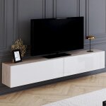 Idmarket meuble tv 180 cm suspendu elio 2 portes bois et blanc