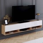 Idmarket meuble tv 180 cm suspendu elio 2 portes avec �tag�re bois et blanc