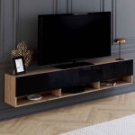 Idmarket meuble tv 180 cm suspendu elio 2 portes avec �tag�re bois et noir