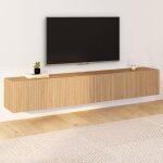 Idmarket meuble tv 180 cm suspendu juliette lattes tasseau bois coloris ch�ne