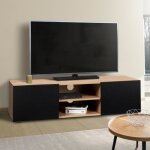 Idmarket meuble tv 113 cm eli bois fa�on h�tre portes noires