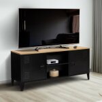Idmarket meuble tv 113 cm ester 2 portes m�tal noir et plateau bois design industriel