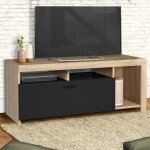 Idmarket meuble tv 110 cm malo bois et placard noir
