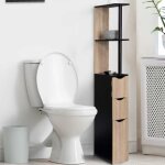 Idmarket meuble wc �tag�re willy bois 3 portes noir et h�tre