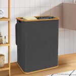 Idmarket panier � linge 140 l 2 bacs amovibles bambou rita tissu gris anthracite