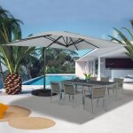 Idmarket parasol d�port� inclinable rotatif 360 calvi gris clair 3x4 m avec 4 dalles et housse