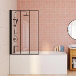 Idmarket pare baignoire 1 volet 70x120 cm s�rigraphi� effet verri�re avec profil� en aluminium noir