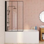 Idmarket pare baignoire 1 volet 80x140 cm s�rigraphi� effet verri�re avec profil� en aluminium noir