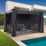 Idmarket pergola �dition limit�e toit r�tractable 3x4 m et 4 rideaux gris anthracite