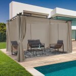 Idmarket pergola �dition limit�e toit r�tractable 3x4 m et 4 rideaux taupe