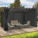 Idmarket pergola �dition suprem lames orientables 3x4 m et 4 rideaux gris anthracite