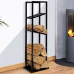 Idmarket range b�ches vertical acier noir avec 2 �tag�res h. 112 cm pour chemin�e