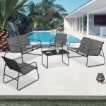 Idmarket salon de jardin bas malaga 6 places avec 2 canap�s fauteuils et table gris anthracite