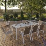 Idmarket salon de jardin madrid table 190 cm et 8 chaises empilables blanc et beige
