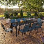 Idmarket salon de jardin madrid table 190 cm et 8 chaises empilables bleu canard