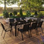 Idmarket salon de jardin madrid table 190 cm et 8 chaises empilables noires