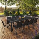 Idmarket salon de jardin madrid table 240 cm et 10 chaises empilables gris anthracite