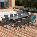 Idmarket salon de jardin madrid table extensible 135 - 270 cm et 12 chaises empilables gris anthracite ...