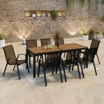 Idmarket salon de jardin noumea table 190 cm plateau verre tremp� effet bois et 8 chaises empilables ...