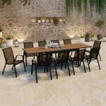 Idmarket salon de jardin noumea table extensible 135 / 270 cm plateau verre tremp� effet bois et 12 chaises ...