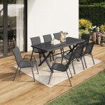 Idmarket salon de jardin santorin table 190 cm pieds en croix et 8 chaises empilables gris anthracite ...