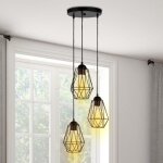 Idmarket suspension 3 lampes industrielles forme diamant en m�tal noir