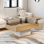 Idmarket table basse 2 plateaux relevables rectangulaire eden bois et blanc