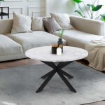 Idmarket table basse ronde alaska 70 cm plateau effet marbre blanc et pied araign�e m�tal noir