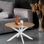 Idmarket table basse ronde alix pied araign�e 70 cm bois et blanc