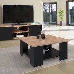 Idmarket table basse carr�e eli noire plateau fa�on h�tre