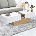 Idmarket table basse coulissante rectangulaire marta bois imitation h�tre et blanc