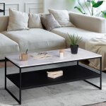 Idmarket table basse alaska double plateau effet marbre et noir pieds m�tal