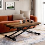 Idmarket table basse extensible relevable en table � manger rectangulaire urbana plateau bois fonc� pied ...