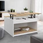 Idmarket table basse plateau relevable carr�e elea avec coffre bois blanc et fa�on h�tre