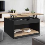 Idmarket table basse plateau relevable carr�e elea avec coffre bois noir et fa�on h�tre