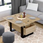 Idmarket table basse plateau relevable rectangulaire convertible en table � manger phoenix 975 cm bois ...