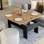 Idmarket table basse plateau relevable rectangulaire convertible en table � manger tara 100 cm bois noir ...