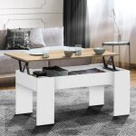 Idmarket table basse plateau relevable rectangulaire tara bois blanc et imitation h�tre